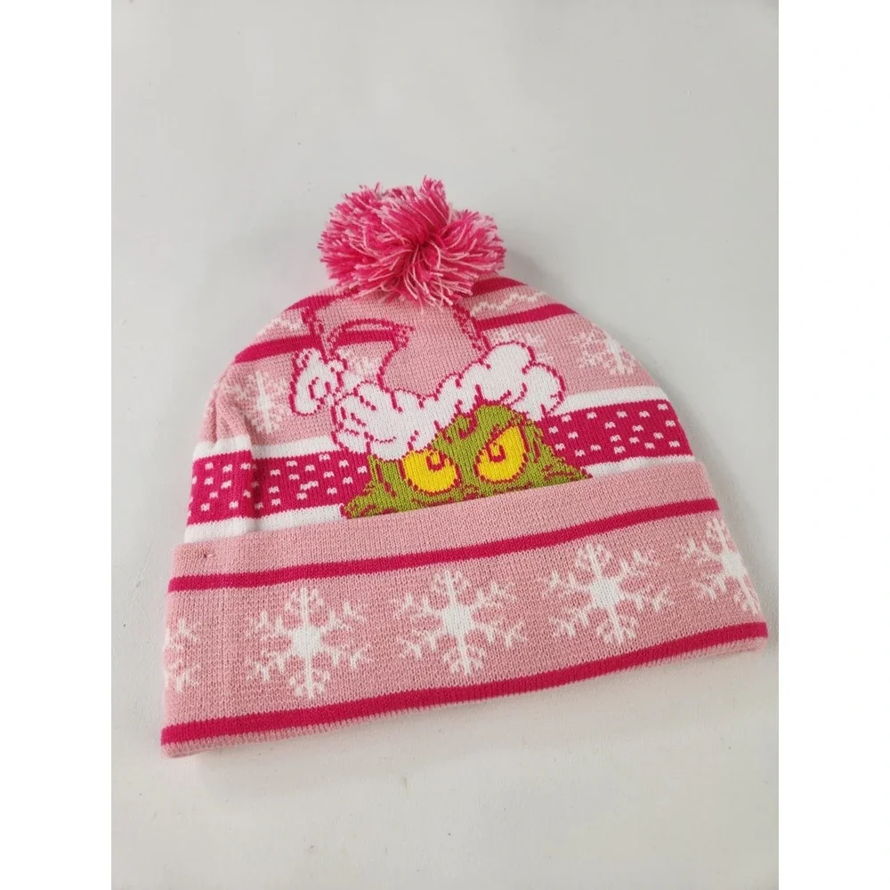 NEW Grinch Beanie stocking Hat One Size Fits Most Dr. Seuss Adult Size Pink  Pom
